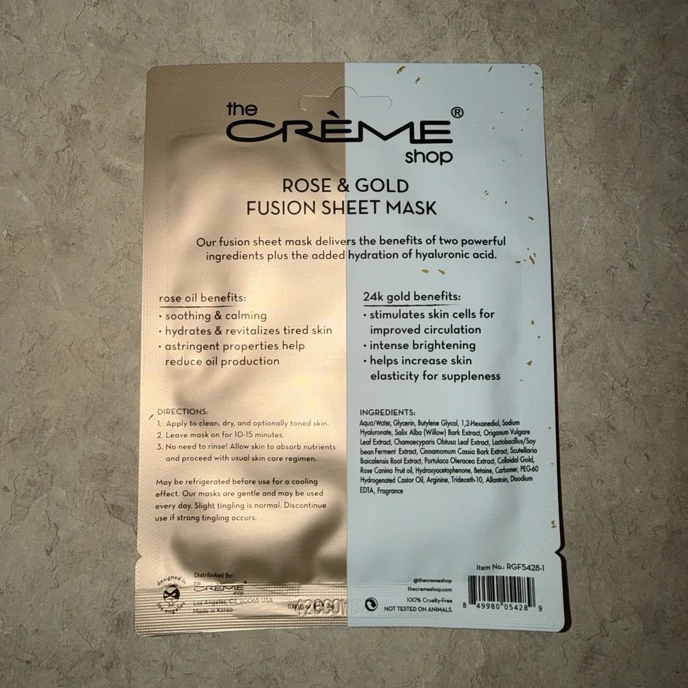 NEW The Creme Shop Rose Gold 5 Pack Korean Beauty 2 In 1 Sheet Mask Fusion